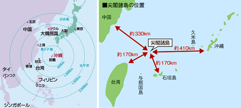 沖縄を中心とした同心円の地図